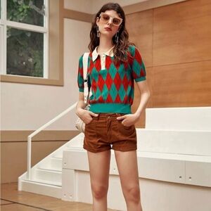 Preppy Argyle Knit Top